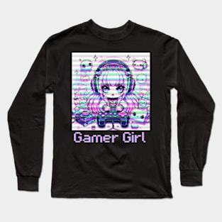 Gamer Girl Anime Retro Glitch Long Sleeve T-Shirt